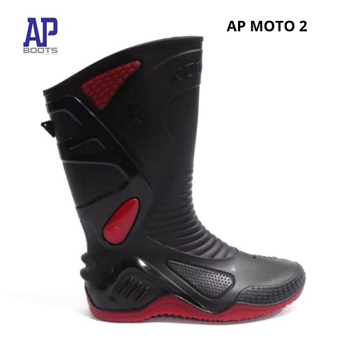 PROMO Sepatu AP Boots Murah - AP BOOTS MOTO 2 BLACK RED SIZE 39 - 45 - Sepatu AP Boots Terlaris - AP BOOTS KARET MOTO 2 - SEPATU BOOTS BIKERS - FANZ STORE
