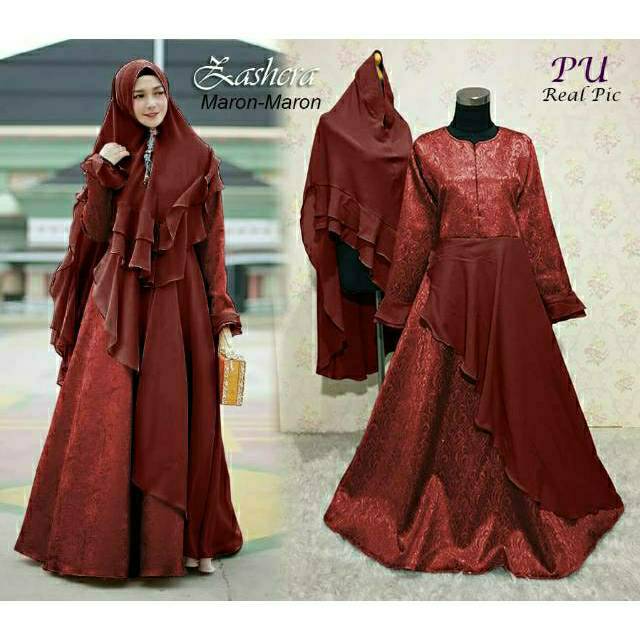 Zashera Syari Set, GAMIS SYARI MUSLIM &amp; BERGO FIT XL ZIPPER BUSUI LD 104 TERMURAH KEKINIAN TERLARIS