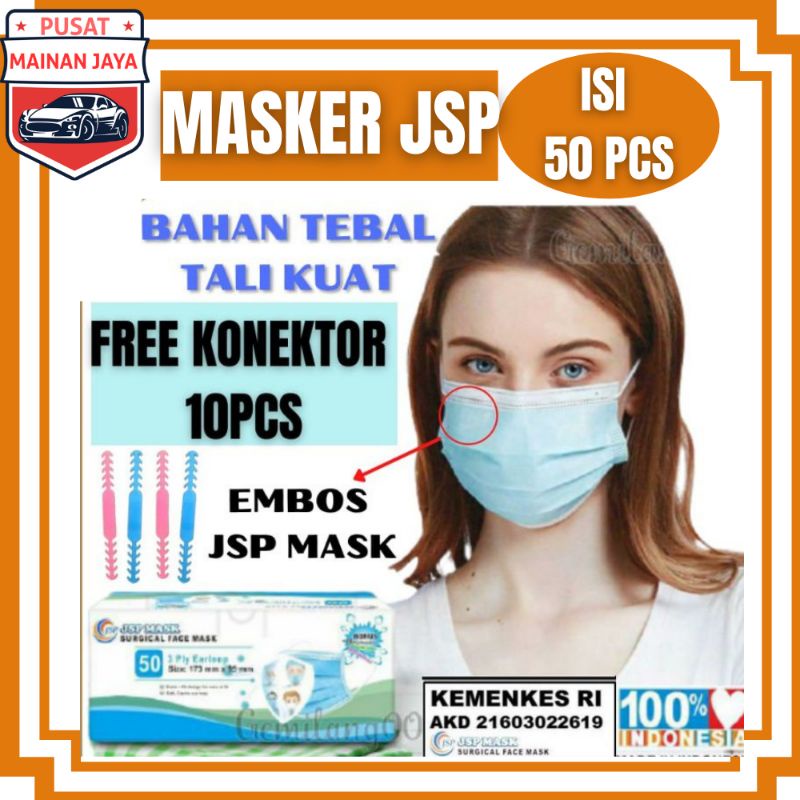 masker medis earloop jsp mask cantol biru hijau putih pink abu nonhijab hijab 3ply box isi 50pcs mur