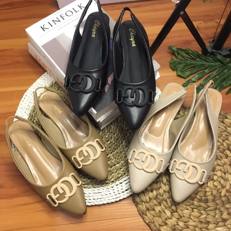 CG mules heels pansus karet belakang sepatu CG kekinian hak tahu sol karet anti licin