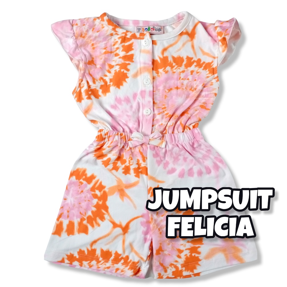 FELICIA 0-2,5 THN JUMPSUIT ANAK BAYI PEREMPUAN Jamsuit Jumsuit Pendek Kaos Pakaian Baju Anak Bayi Balita Bobo Kids-1J DyeOrangePinkWhit
