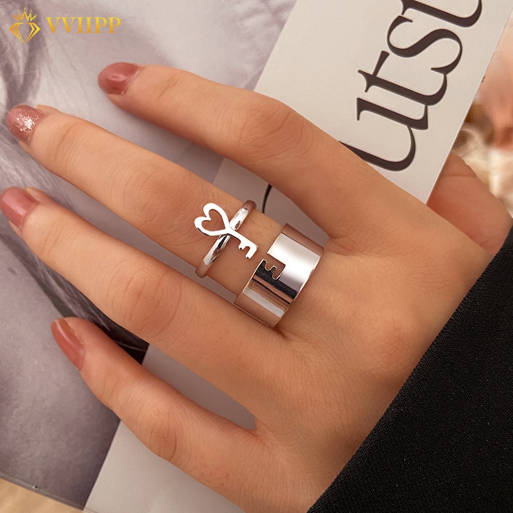 Fashion Couple Rings Key Letters Hollow Gold Silver Ring Set Women Finger Ring Simple Jewelry Accessories