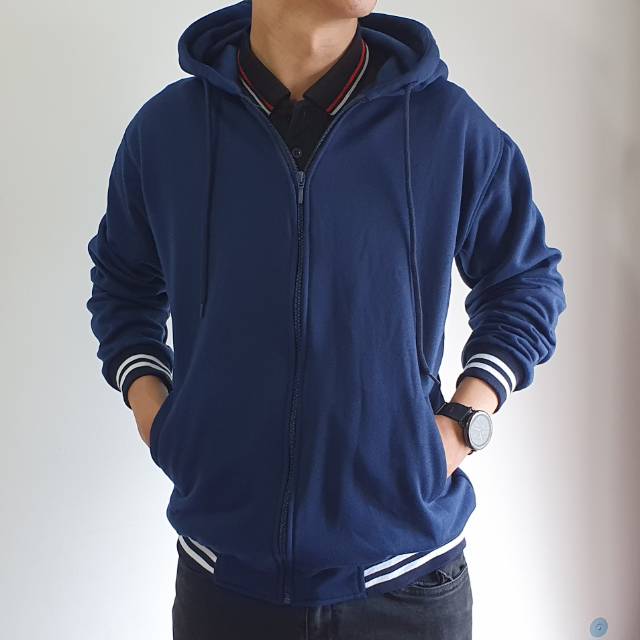Jaket Hoodie Zipper | Jaket Pria - Premium NAVY