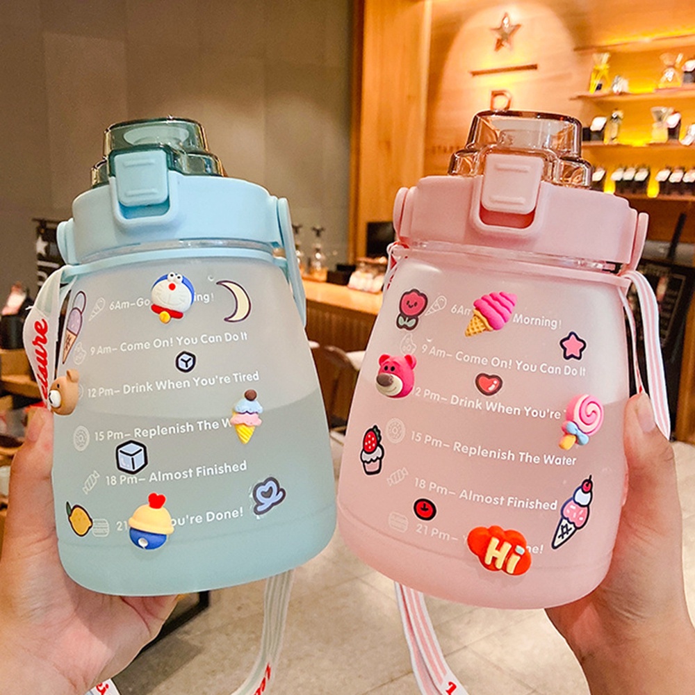 【Stiker 3D Gratis】 Female Summer Portable Large-capacity Sports Straw Water Cup Student Children Water Bottle