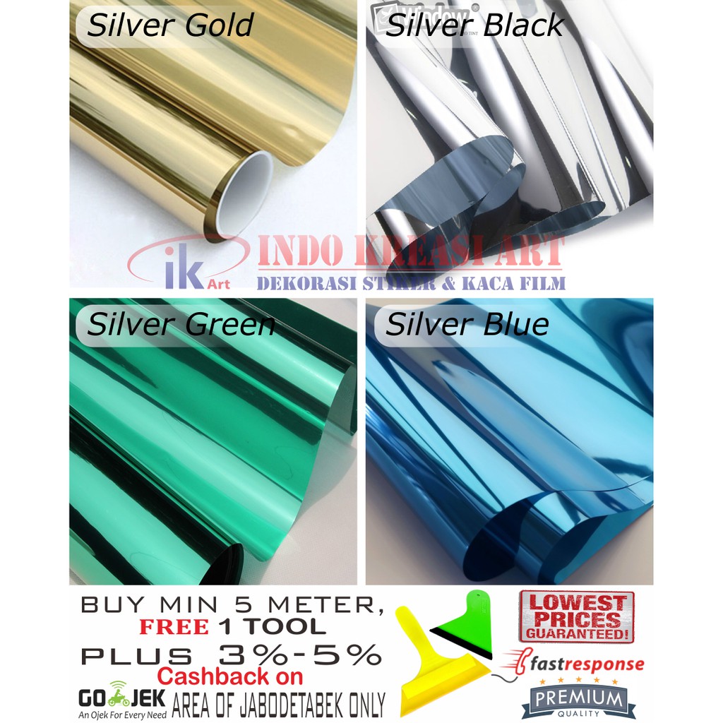 KACA FILM ONE WAY ONEWAY SILVER BLACK BROWN BRONZE GOLD GREEN BLUE SPARTA CERMIN MIRROR AG PREMIUM