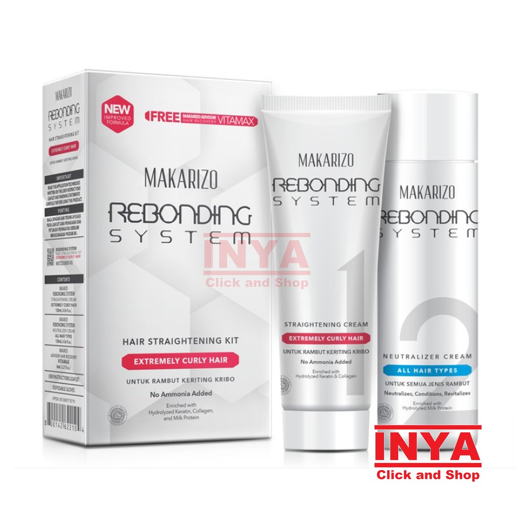 MAKARIZO REBONDING SYSTEM TUBE SET FOR EXTREMELY CURLY HAIR - Red, Merah - Krim Pelurus Rambut