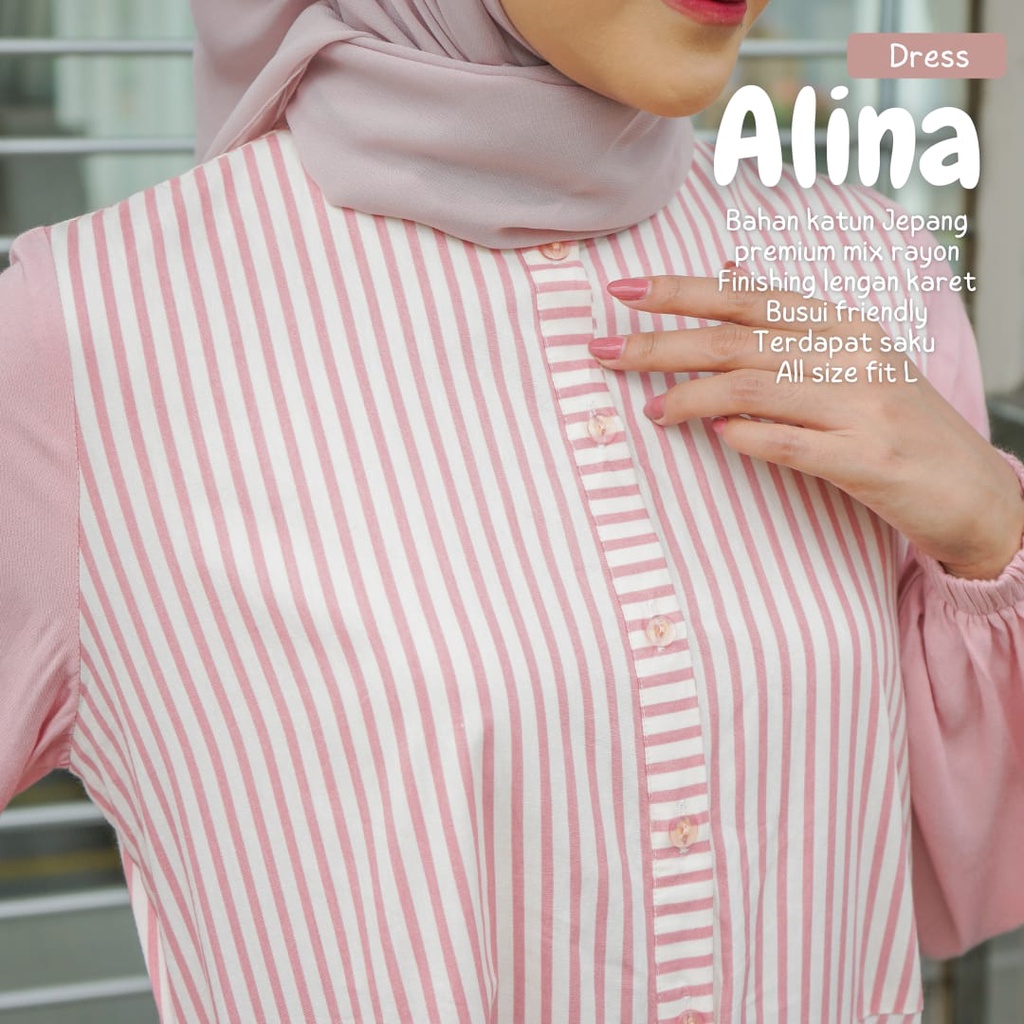 NEW!! Gamis Dewasa Jumbo/Homey Dress ALINA/Gamis Muslimah Motif Salur/Bahan Katun Jepang Premium mix Rayon