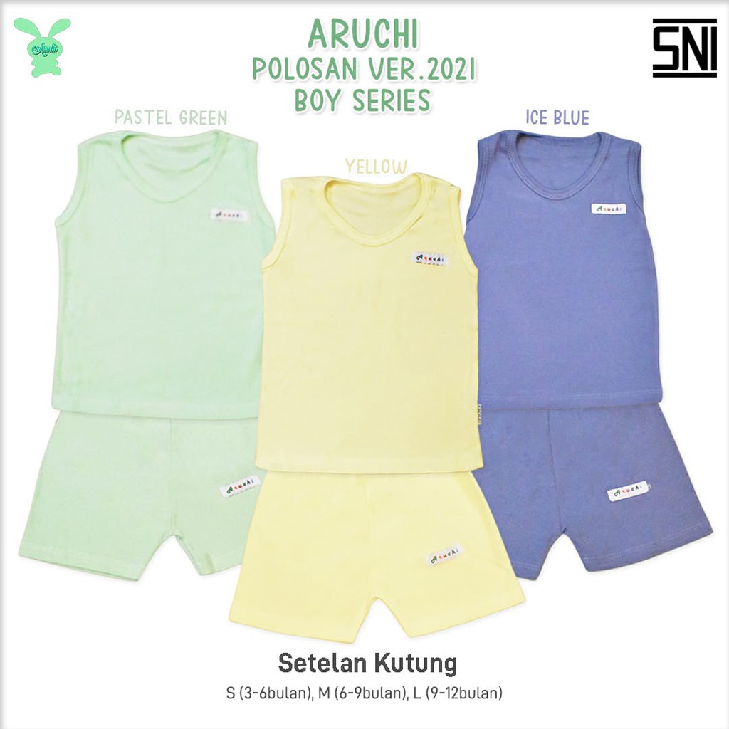 ARUCHI SETELAN POLOS / SALUR KUTUNG BOY / GIRL S M L ( 3-12 Bulan )