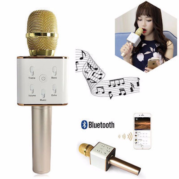 Mic Karaoke Smule Bluetooth Q7 wireless dengan speaker