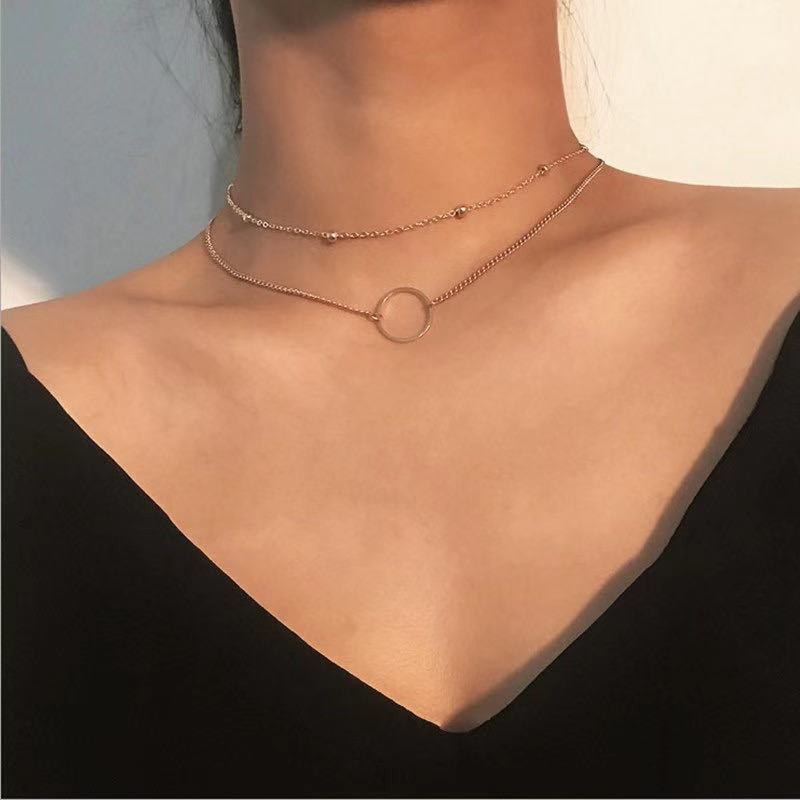 Kalung Rantai Choker Ring Geometris Untuk Wanita / Kalung Rantai Liontin Ring Geometris Untuk Wanita