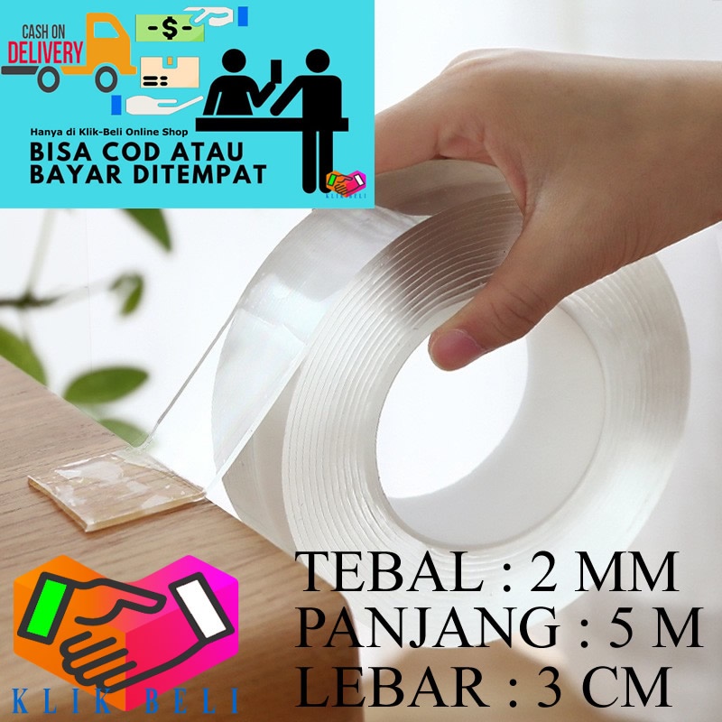 5 Meter Nano Double Tape Lem Super Kuat Perekat Elastis Isolasi 2 Sisi Lakban Multifungsi