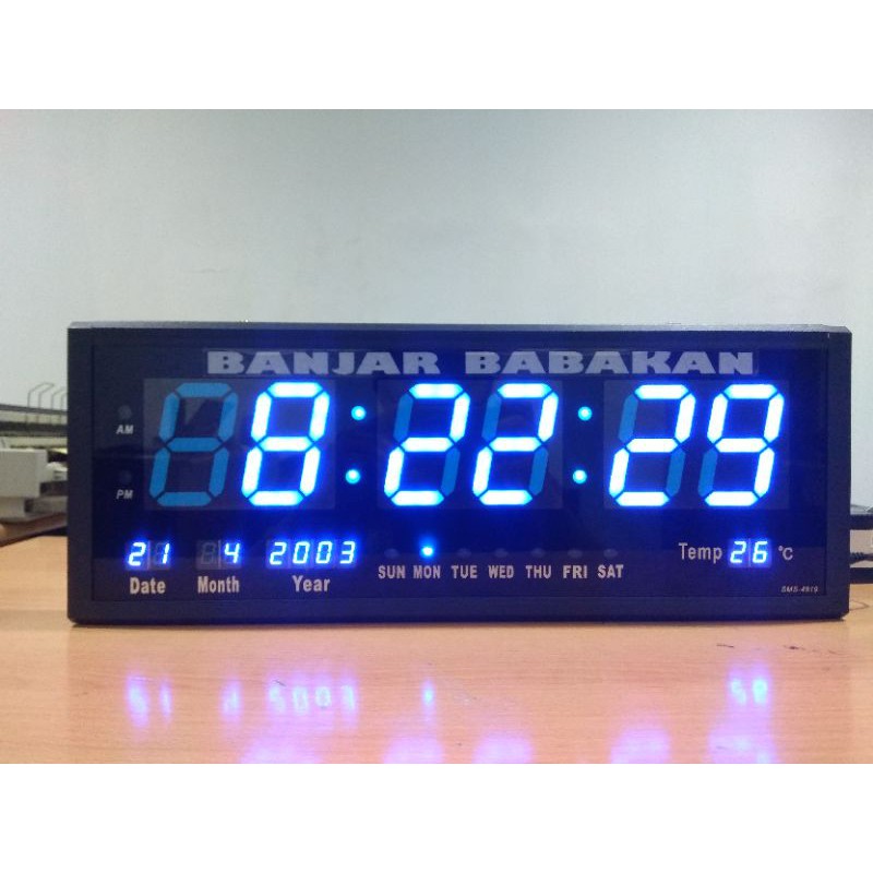 JAM DINDING DIGITAL Sonifer SMS-4819 LED HIJAU / BIRU 48 x 19 cm (+) FREE CUSTOM NAMA