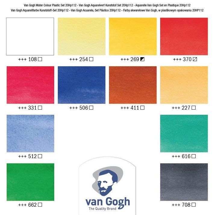 Van Gogh Watercolour Plastic Case Set with 12 Colours in 10ml Tube