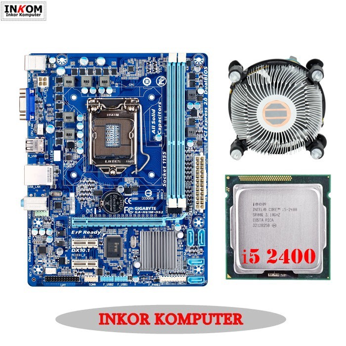 Motherboard Mainboard Mobo LGA 1155 H61 Gigabyte + Core i5 2400 + Fan