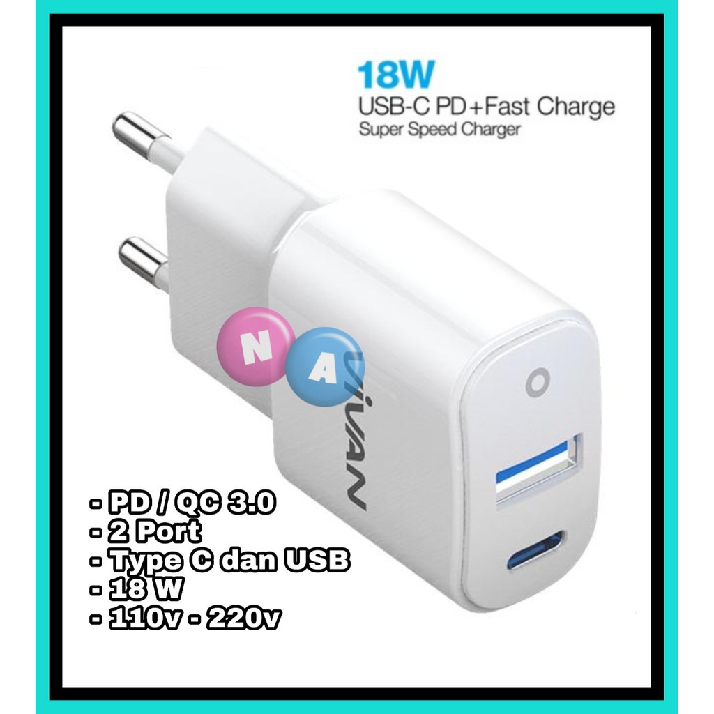 Charger Dual Mode PD / QC 3.0 Type C - Vivan Power Super 3A 18W