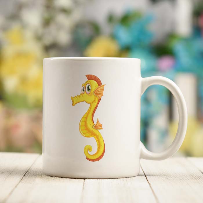 Mug Gambar Hewan Laut Lucu Kuda Laut Kuning