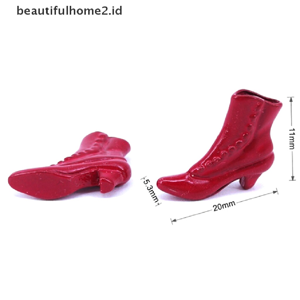 (Beautifulhome2.Id) 1 Pasang Miniatur Sepatu Boots Warna Merah Skala 1: 12 Untuk Dekorasi Rumah Boneka