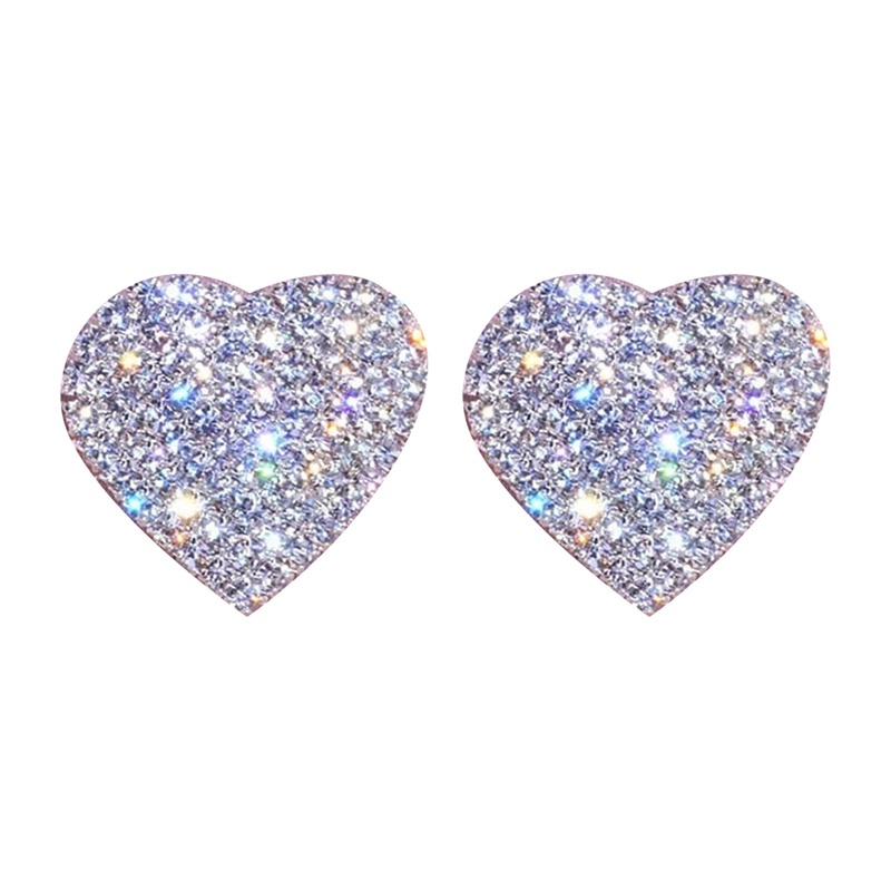 Anting Stud Bentuk Hati Bahan Zirkon Warna Silver Untuk Wanita