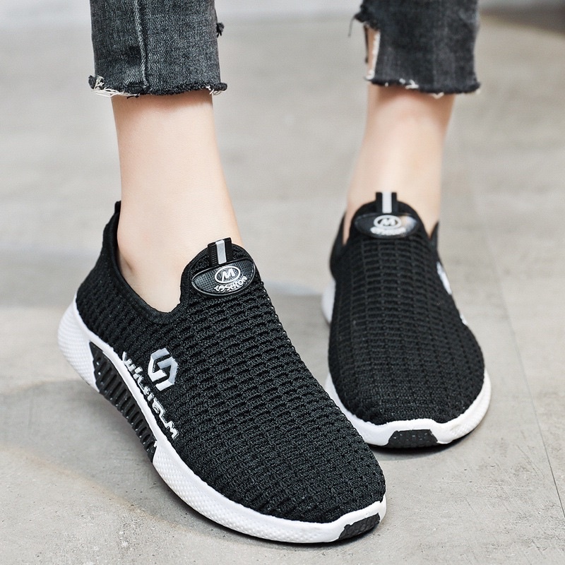 GROSIRTAS LV0108 Sepatu Slip On Wanita Import Sport Shoes Model Slip on Fly knit Alas Karet