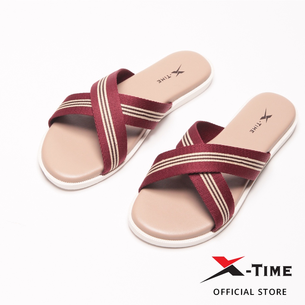 X-Time Sandal Slip Wanita Casual Kulit Lilac Silang- Maroon