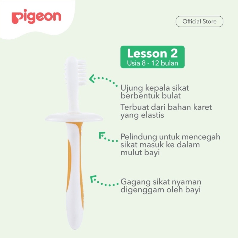 Pigeon Tooth Brush Baby Toothbrush Lesson 1 2 3 Pigeon Sikat Gigi Bayi Tahap 1 2 3 Silikon Lembut + Stopper Anti Sedak