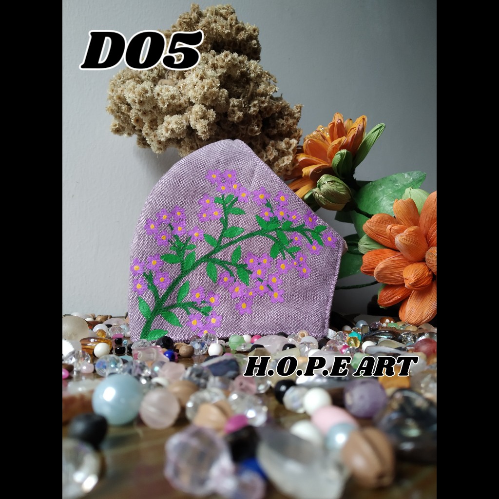 Masker Kain Katun Lukis ( 3 Lapis ) Motif Bunga Daisy Lilac Seri 2