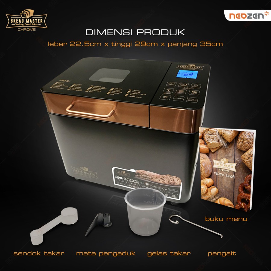 Neozen Bread Master Chrome Mesin Pembuat Roti Digital 600 W Wadah 1 Lt