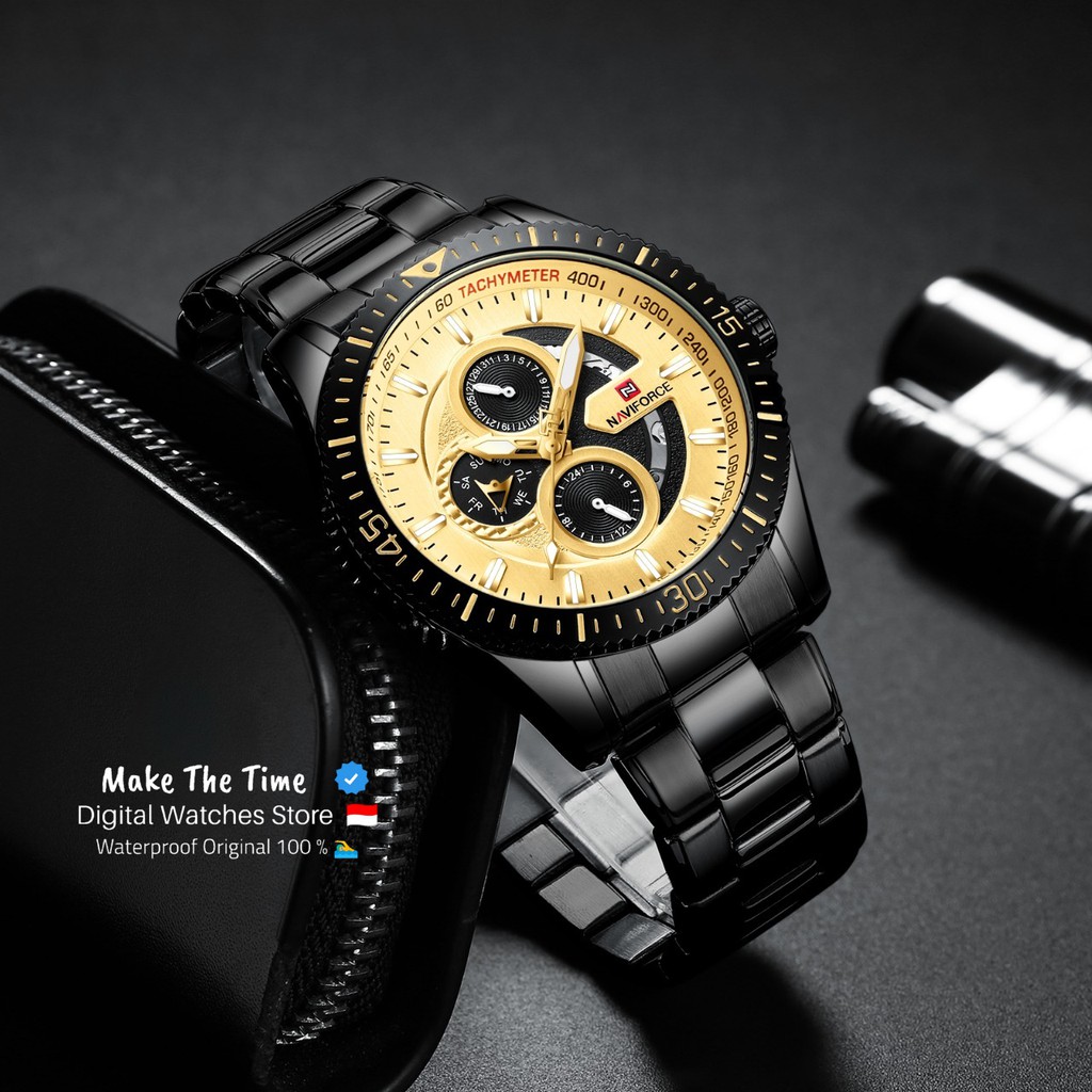 Jam Tangan Pria Naviforce NF9140 Chrono dan Tanggal Aktif Rantai Stainless Steel Original Waterproof
