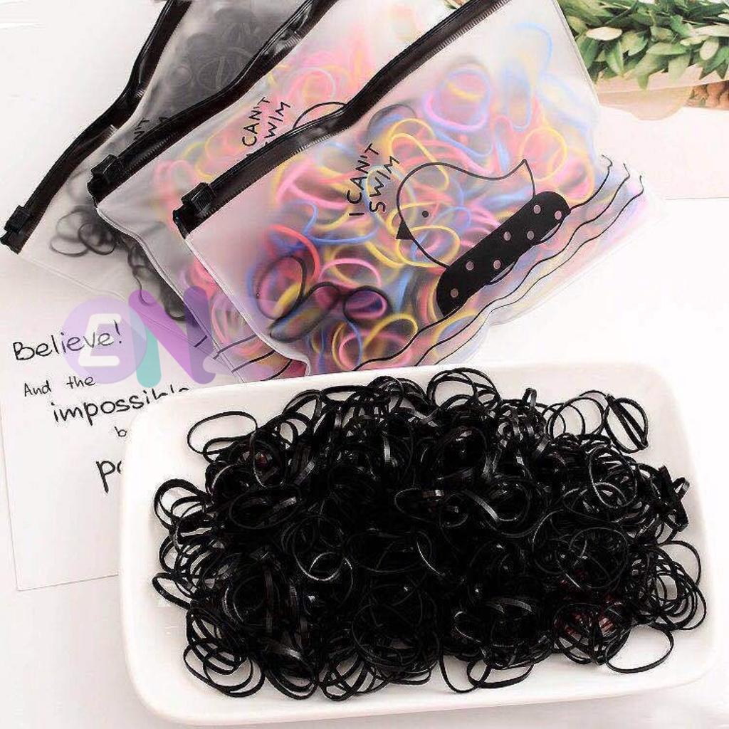 ENZ ® Karet Jepang Dompet / Karet Jepang Free Pouch / Ikat Rambut Karet Kuat / Karet Jepang 100 pcs / Ikat Rambut Elastis Polos 1107