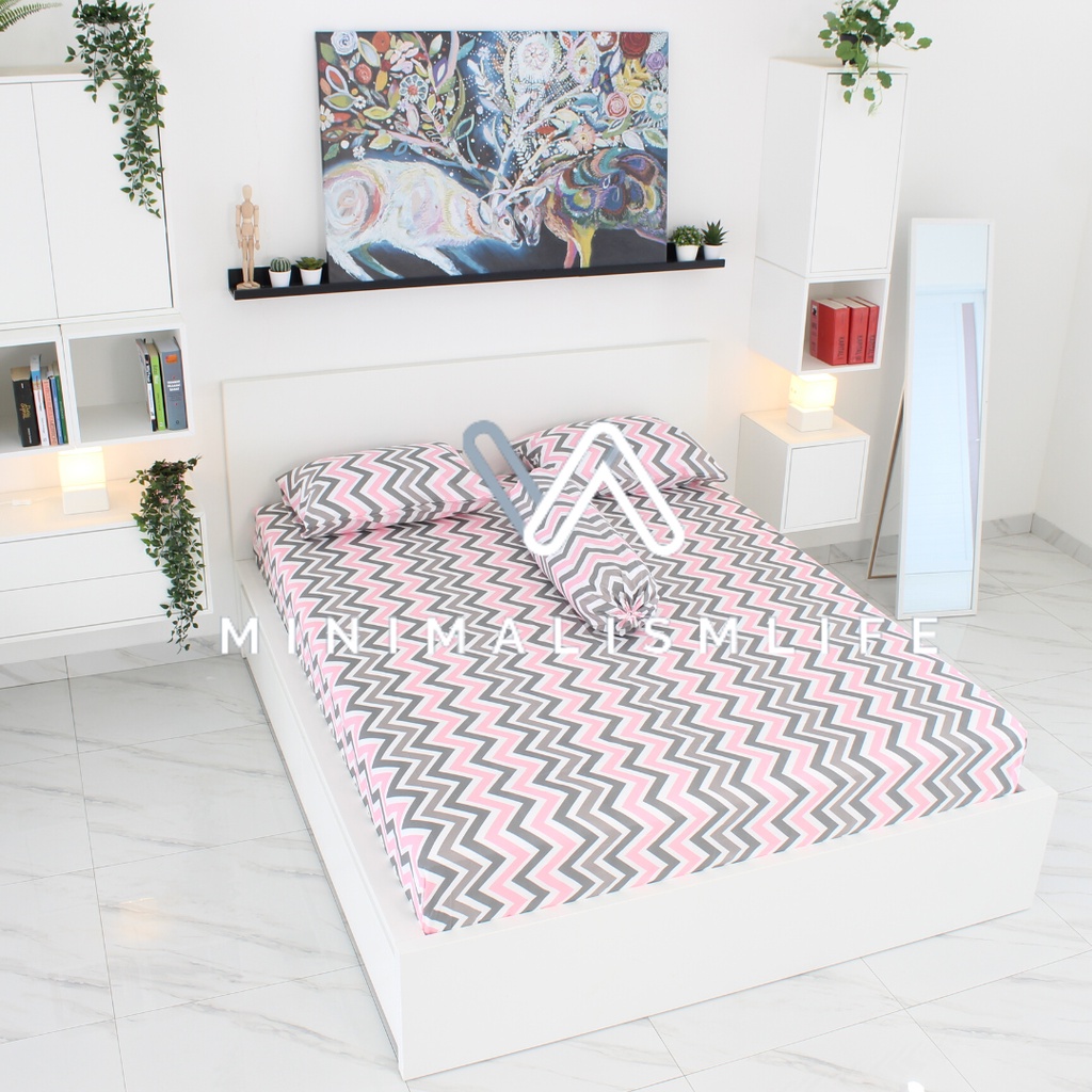 Mlf Sprei Microfiber halus Motif zigzag pink abu - seprai TC350 90x200 160x200 180x200 120x200