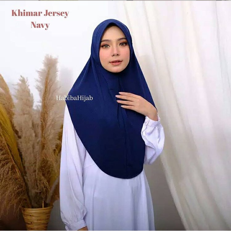 Jilbab Khimar Pinguin Jersey - Bergo Instan Simpel - Kerudung Hijab Terbaru-navy
