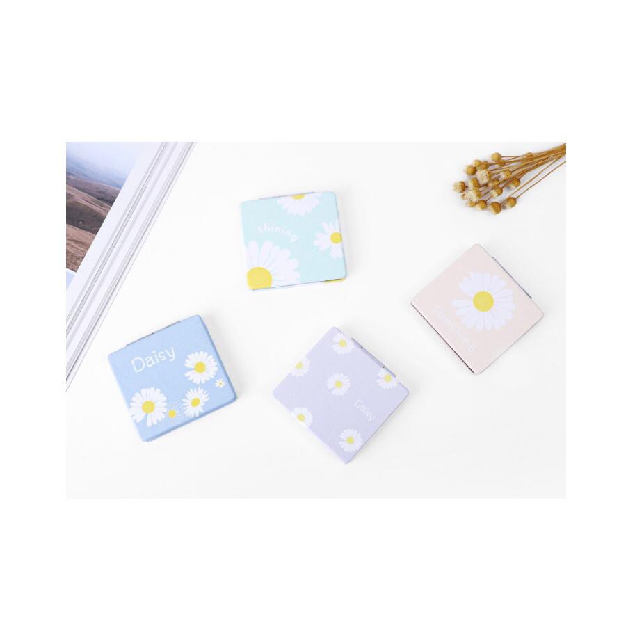 KACA SAKU PORTABLE CERMIN LIPAT UNIK LUCU PREMIUM BANYAK MODEL KACA MAKE UP PERBESAR 2X-DAISY UNGU