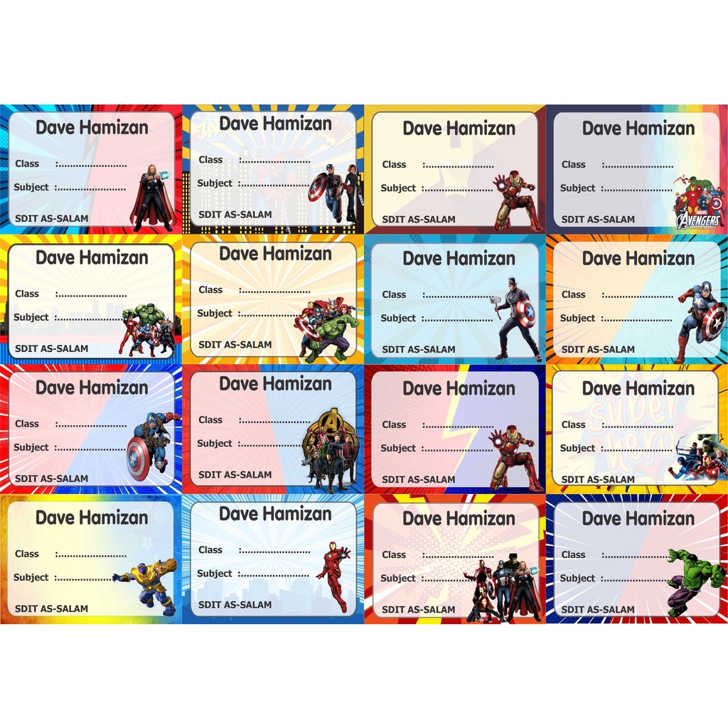

Avenger Label stiker buku nama kelas mapel custom