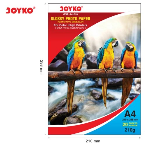 

Joyko Glossy Paper GSP-A4-210 / 20Sheets / Kertas Photo Joyko A4 210 gsm