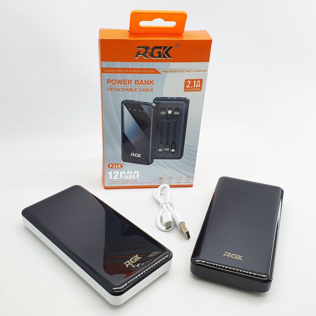 PowerBank RGK P368 Isi Real Full 12.000mAh 2.1A Fast Charging Dual USB LED Power Display