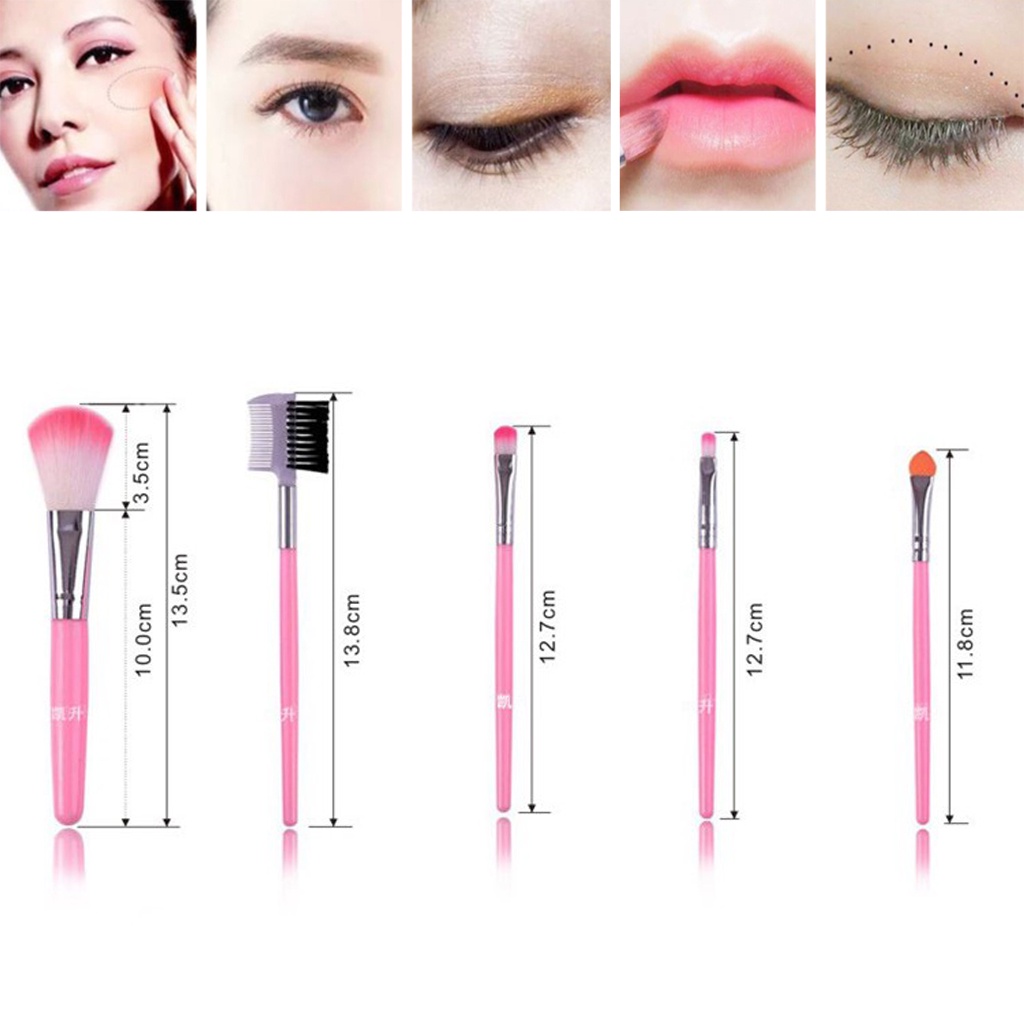 BRGUNIK Set Kuas 5 in 1 Make Up Brush Kuas Makeup Eyebrow Brush Blush On Brush Eyeshadow Brush Sponge R636