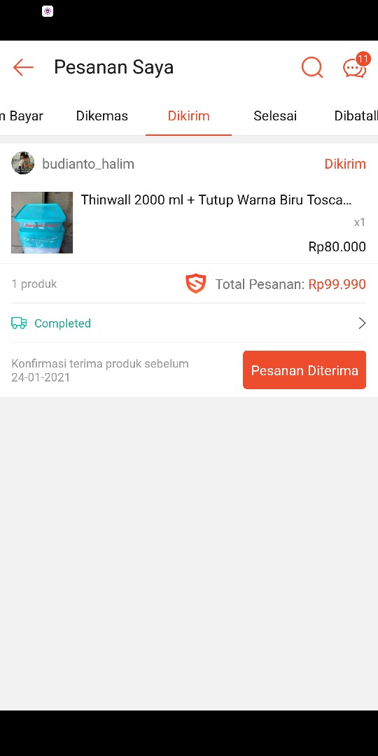 Thinwall 2000 Ml + Tutup Warna Biru Tosca Merek Fim Harga 1 Roll Isi 25 Pcs