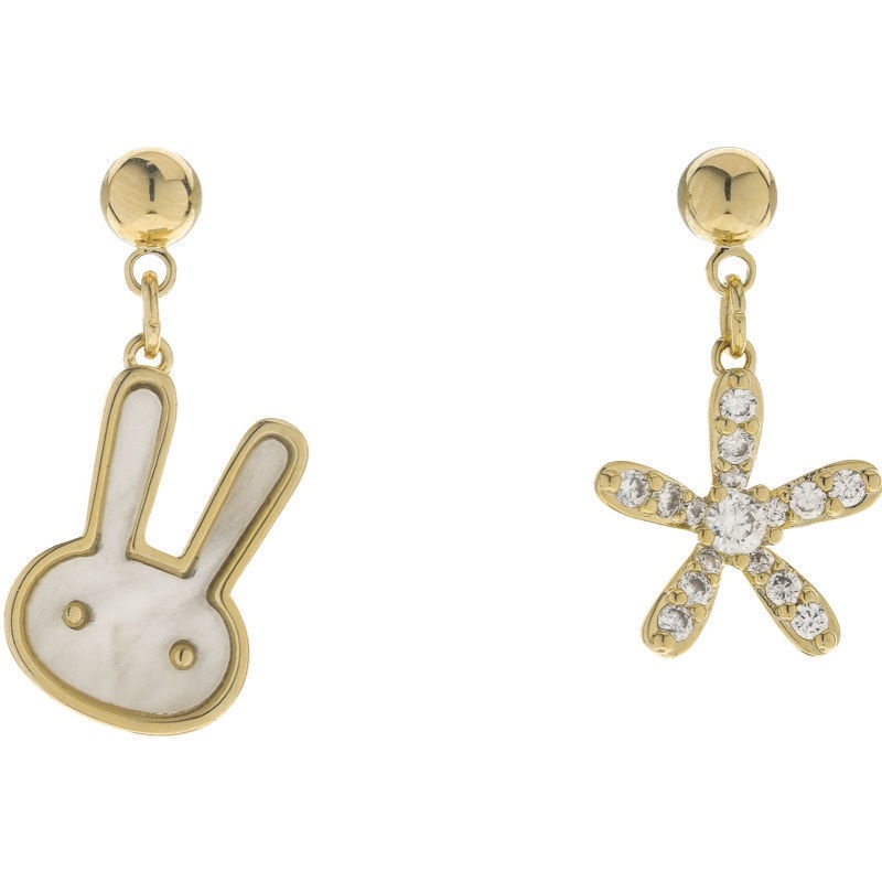 Lucu asimetris kelinci anting-anting niche desain sterling silver anting-anting anting-anting kecil