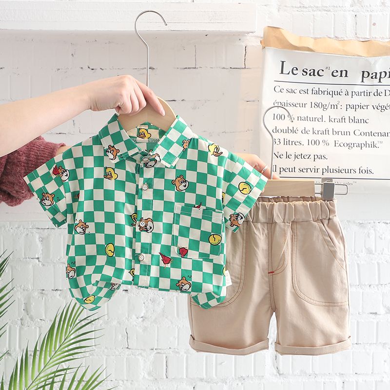 BROWNIEGROUND- Setelan anak Kotak Enimal baju baby impor korea/ 0-4 Tahun baju baby lengan pendek