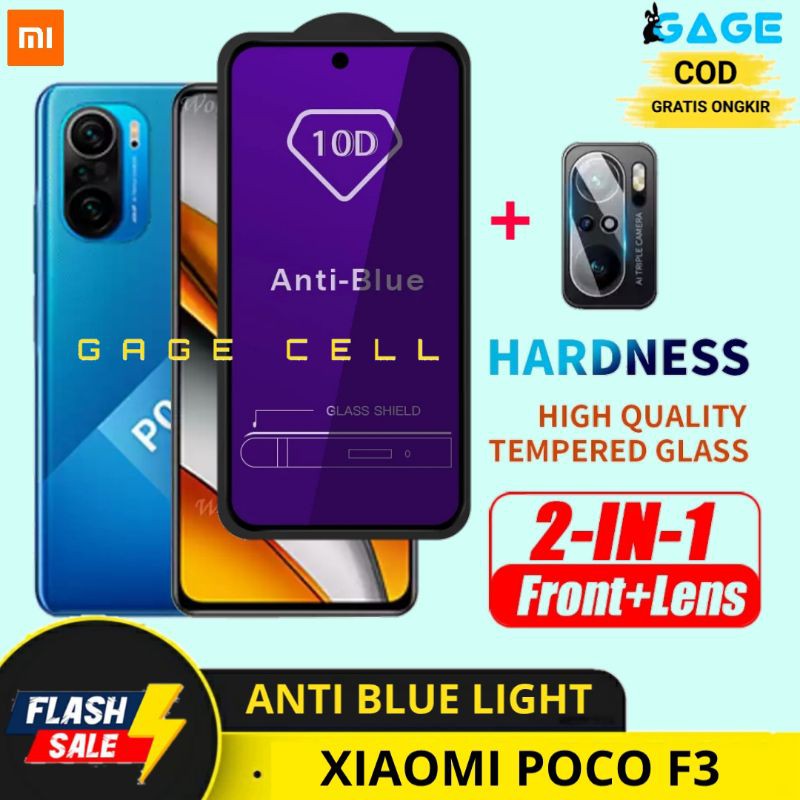 2IN1- TEMPERED GLASS ANTI BLUE LIGHT XIAOMI POCO F3 TG ANTI GORES RADIASI POCO F3 FULL LAYAR PREMIUM