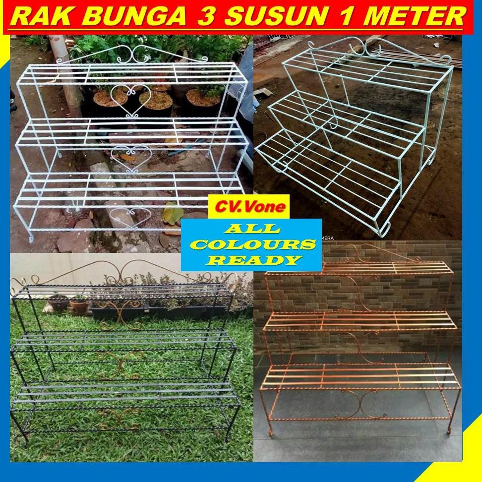 Rak Bunga Besi 1 Susun Minimalis Bahan Beton Tinggi 25 Lebar 20 Panjang 100 Cm Hitam Putih Tembaga G
