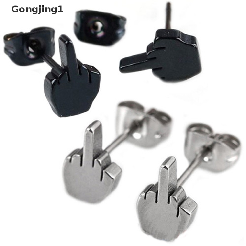 Gongjing1 2pcs Anting Tusuk Gaya Punk Bahan Stainless Steel Untuk Pria / Wanita