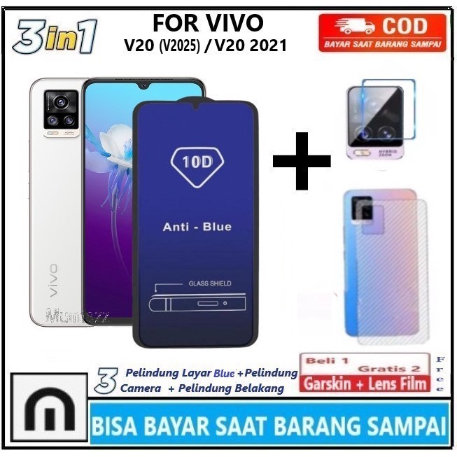 Promo Paket 3in1 Tempered Glass Anti Blue Light Vivo V20 ( V2025 ) / V20 2021 Full Cover Anti Radias