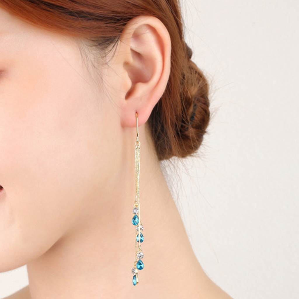 Hu Hu Hu Hu Hu Alat Bantu Pasang Kacamata♡ 1 Pasang Anting Rumbai Menjuntai Aksen Kristal Imitasi Warna Kontras Untuk Wanita