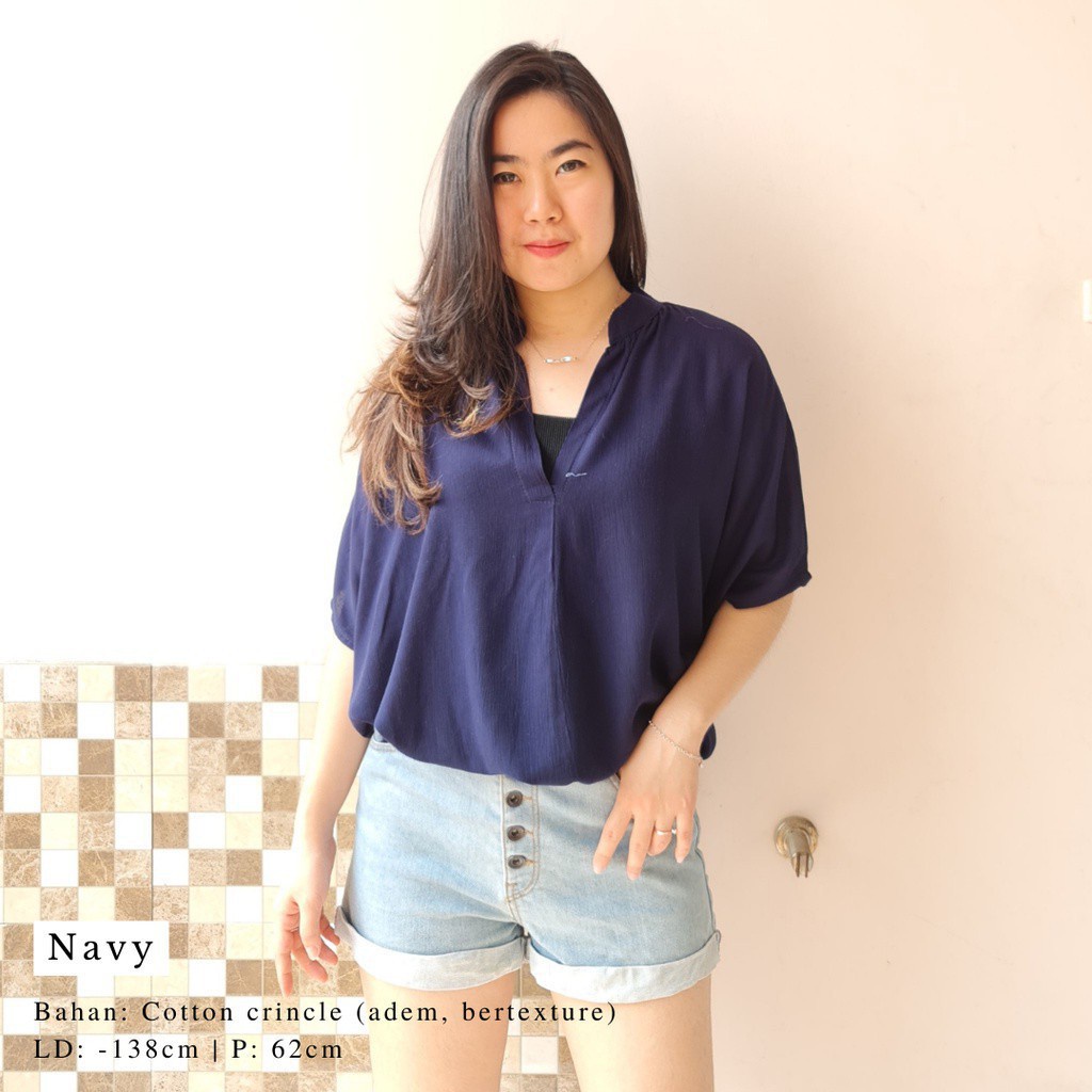 2904 CARITA OVERSIZE TOP BLOUSE BIGSIZE JUMBO FELICIA BLOUSE-NAVY