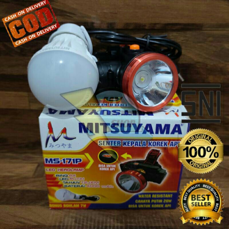 Senter kepala LED 20W+KOREK HEADLAMP 20WATT MITSUYAMA MS-171P