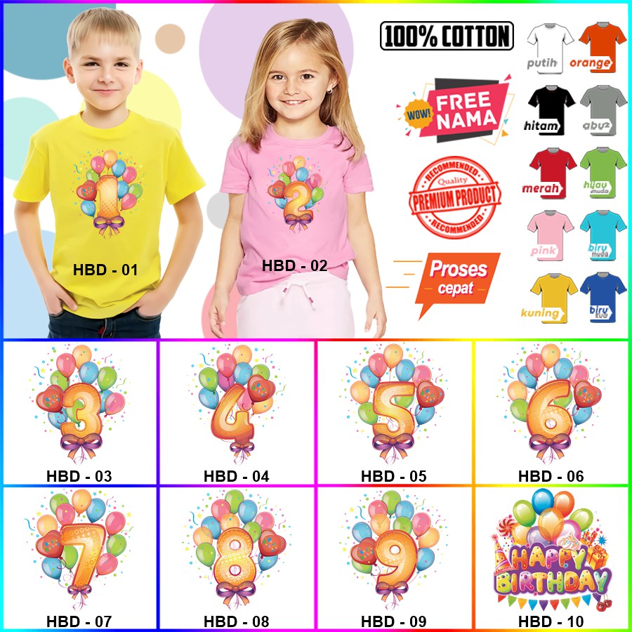 Baju Kaos ANAK DAN DEWASA HAPPY BIRTHDAY ULANG TAHUN COUPLE (FREE NAMA)