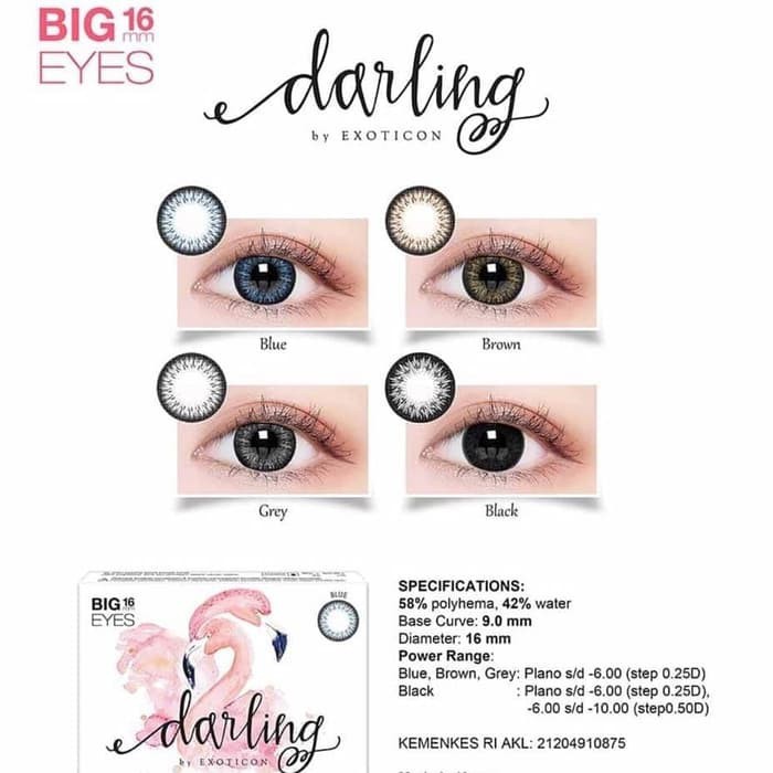 Softlens X2 Darling DIA 16.00mm NORMAL & MINUS GREY BLACK BROWN BLUE ( -0.50 s/d -3.00 )Big Eyes Lensa Kontak-6