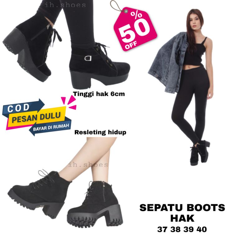 Sepatu Bood Boots Booth Cewek Spatu Ankle Bots Fashion Hitam Hak Heels Jenggel Tinggi Wanita Korea T