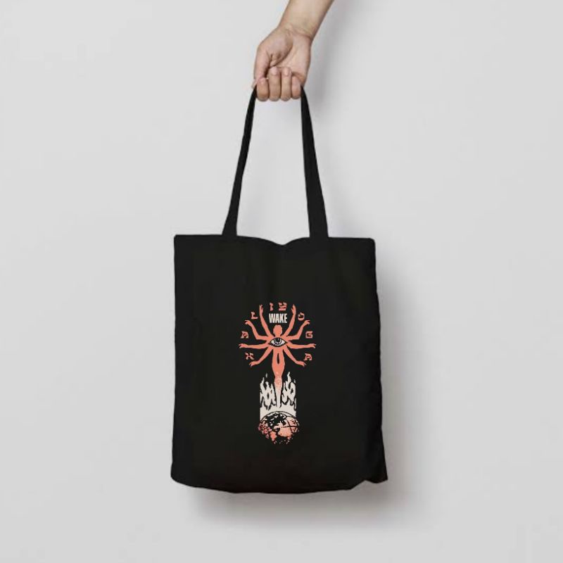 TOTE BAG WAKE LOGO TULISAN / TOTEBAG RESLETING HITAM / TOTEBAG BAND METAL / TAS JINJING / TOTEBAG CA